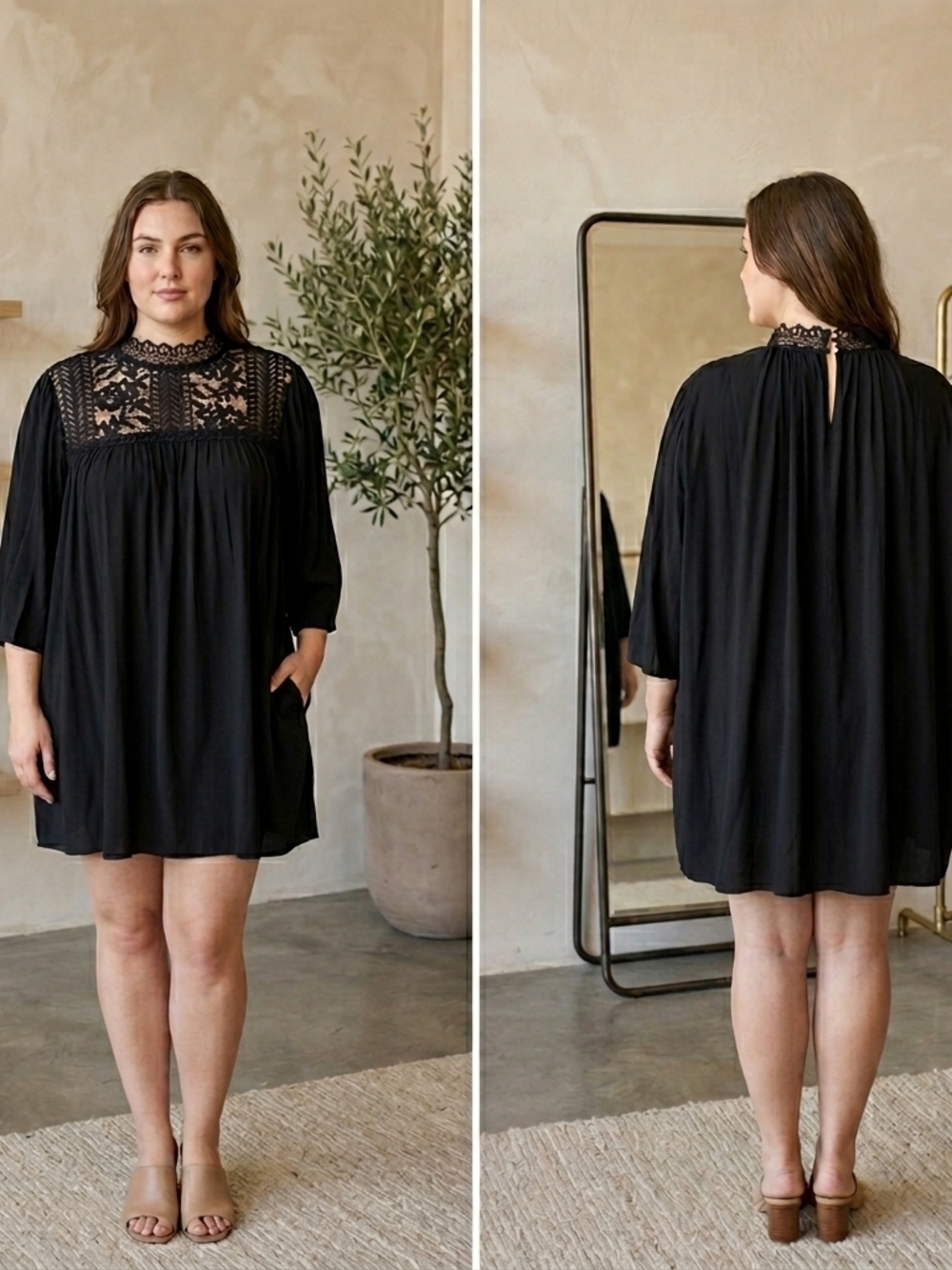 Cable & Gauge Black Lace Yoke Top